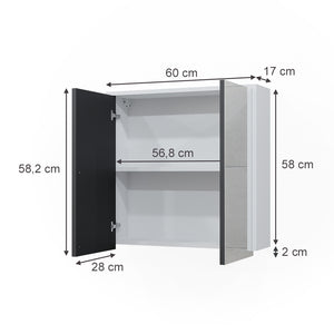 Vicco Specchio contenitore bagno Bianco/antracite 60 x 58 cm con due porte a specchio