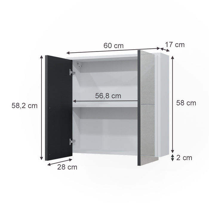 Vicco Specchio contenitore bagno Bianco/antracite 60 x 58 cm con due porte a specchio