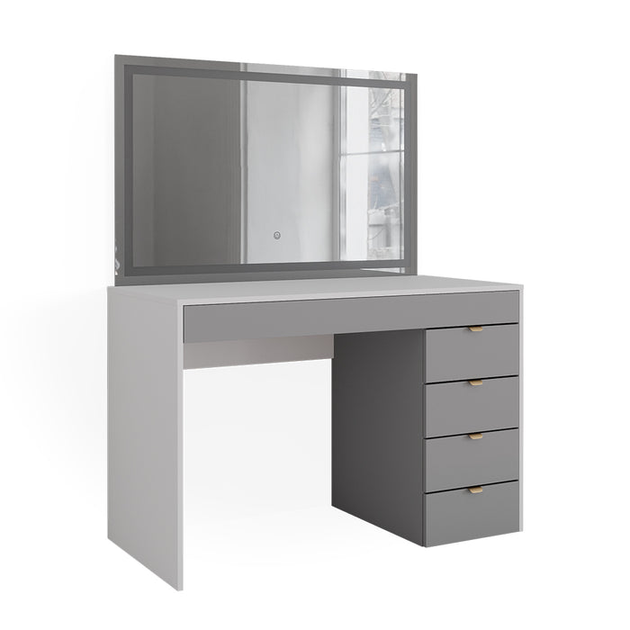 Vicco Tavolo da toeletta Bianco/grigio/grigio 115 cm con specchio a LED