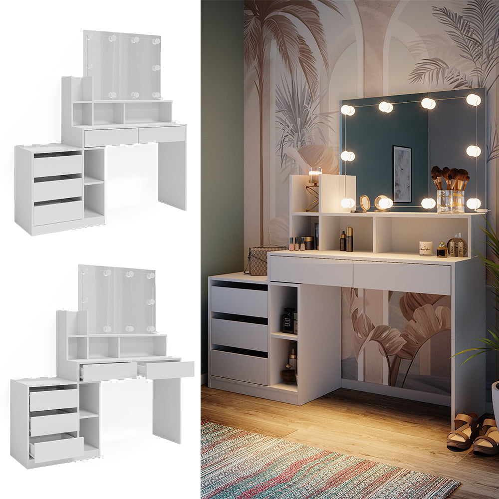 Vicco Tavolo da toilette Bianco 139.8 cm con illuminazione a LED