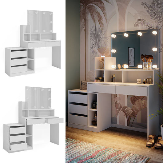 Vicco Tavolo da toilette Bianco 139.8 cm con illuminazione a LED