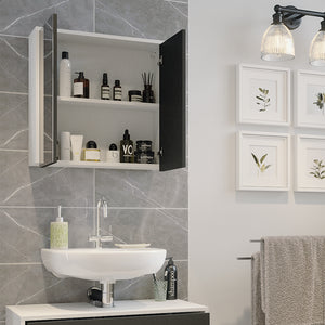 Vicco Specchio contenitore bagno Bianco/antracite 60 x 58 cm con due porte a specchio