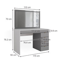 Vicco Tavolo da toeletta Bianco/grigio/grigio 115 cm con specchio a LED