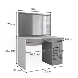 Vicco Tavolo da toeletta Bianco/grigio/grigio 115 cm con specchio a LED