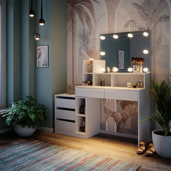 Vicco Tavolo da toilette Bianco 139.8 cm con illuminazione a LED