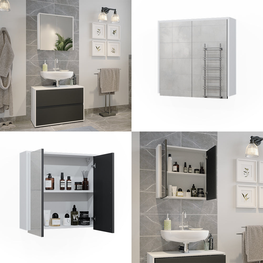 Vicco Specchio contenitore bagno Bianco/antracite 60 x 58 cm con due porte a specchio
