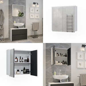 Vicco Specchio contenitore bagno Bianco/antracite 60 x 58 cm con due porte a specchio
