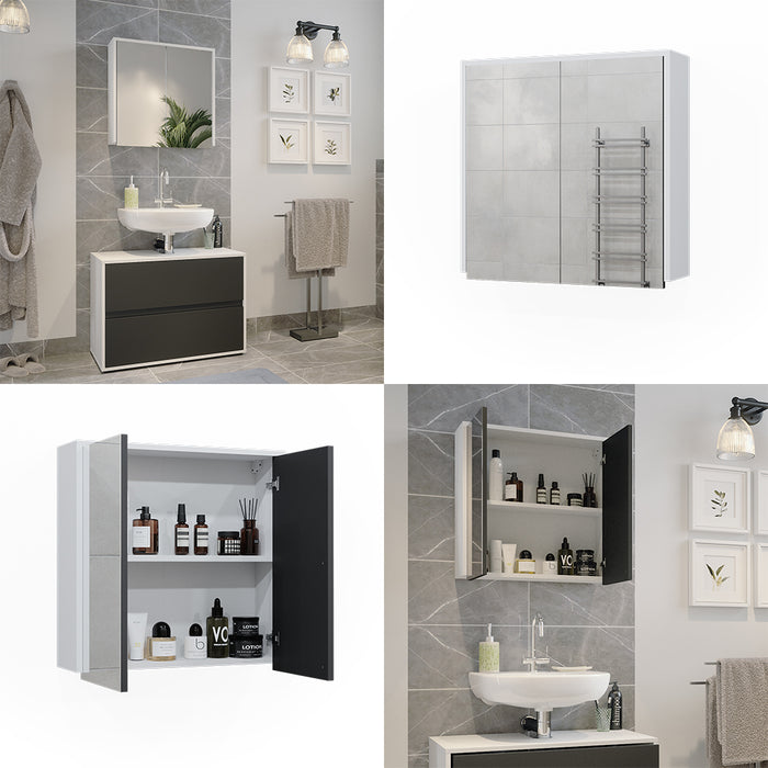 Vicco Specchio contenitore bagno Bianco/antracite 60 x 58 cm con due porte a specchio