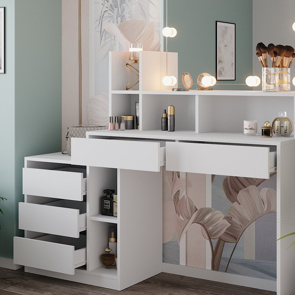 Vicco Tavolo da toilette Bianco 139.8 cm con illuminazione a LED