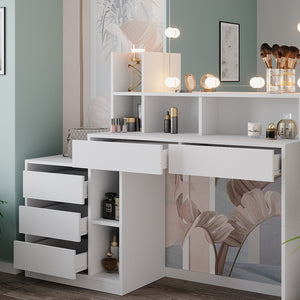 Vicco Tavolo da toilette Bianco 139.8 cm con illuminazione a LED