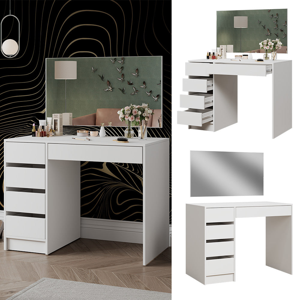 Vicco Tavolo da toeletta Bianco 100 cm con 5 cassetti