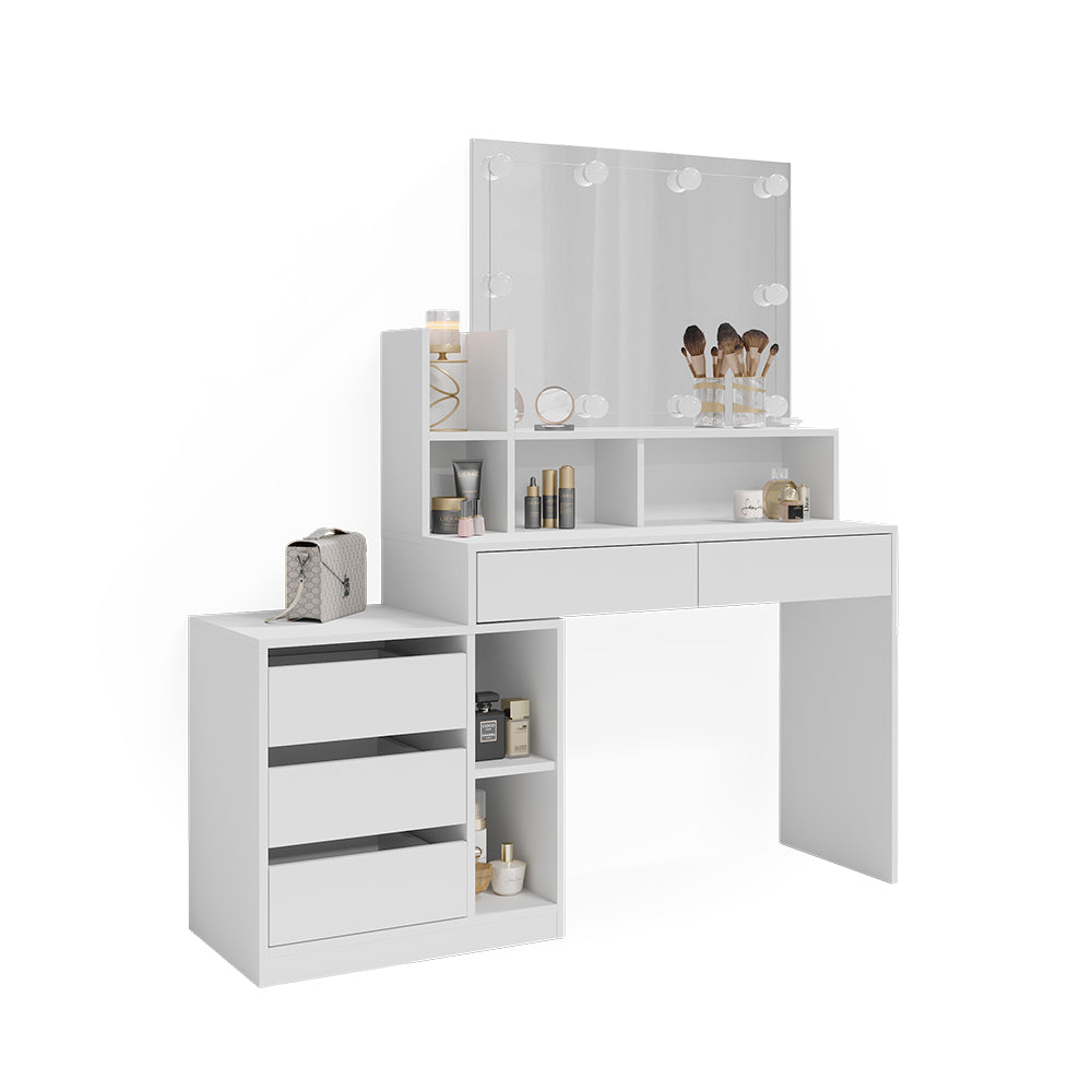 Vicco Tavolo da toilette Bianco 139.8 cm con illuminazione a LED