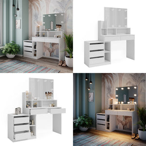 Vicco Tavolo da toilette Bianco 139.8 cm con illuminazione a LED