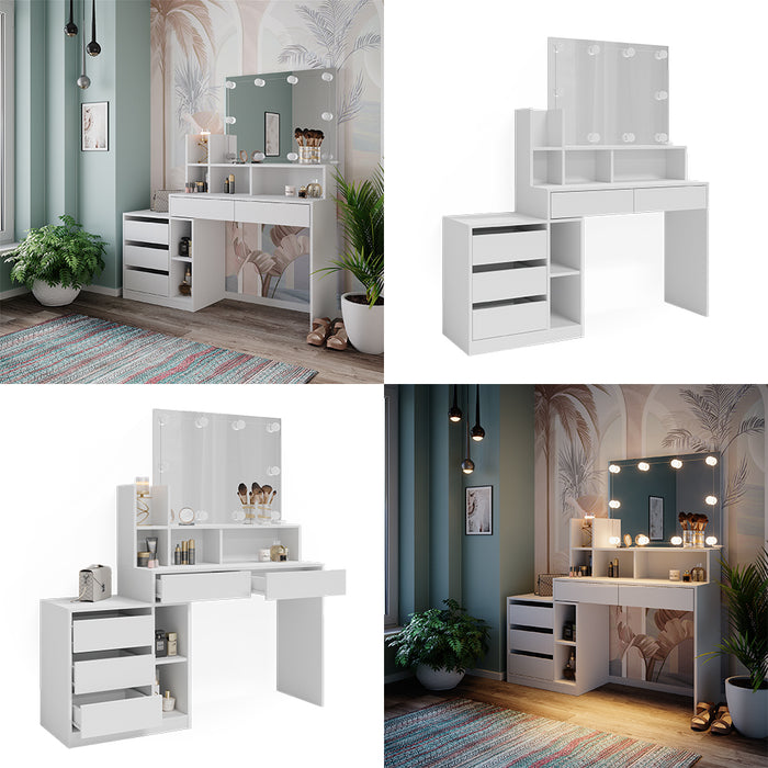 Vicco Tavolo da toilette Bianco 139.8 cm con illuminazione a LED