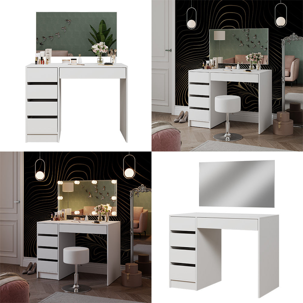 Vicco Tavolo da toeletta Bianco 100 cm con 5 cassetti