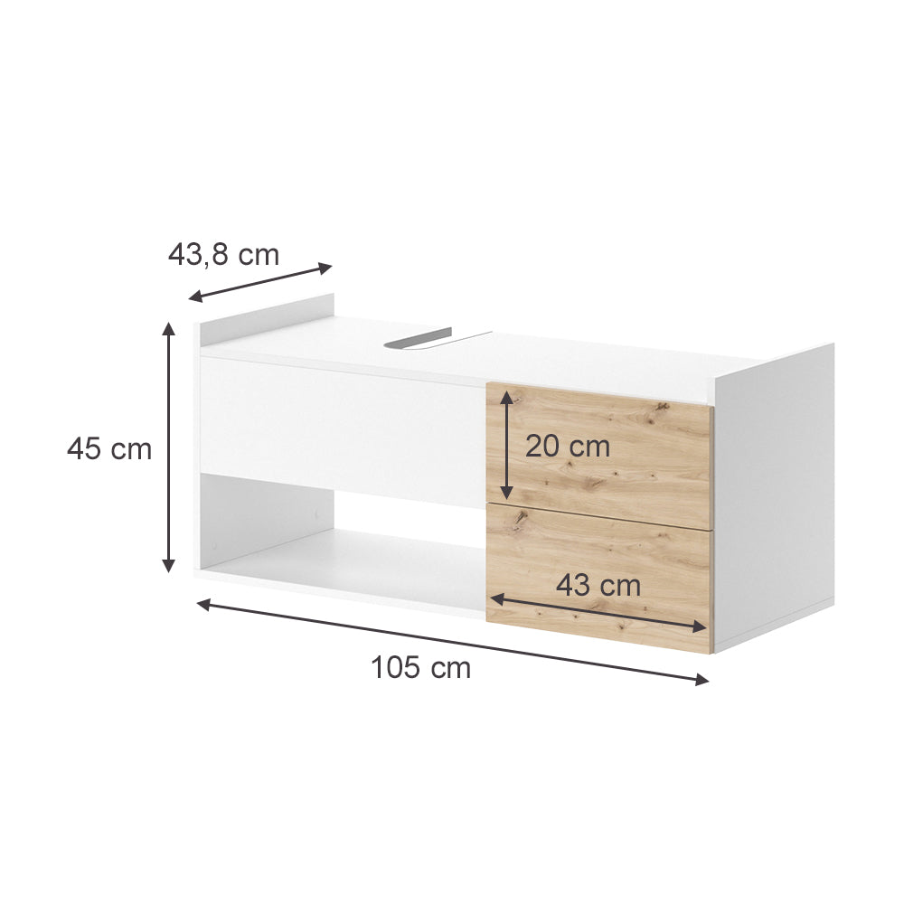 Vicco Mobile sottolavabo per bagno Bianco 105 x 45 cm con 2 cassetti