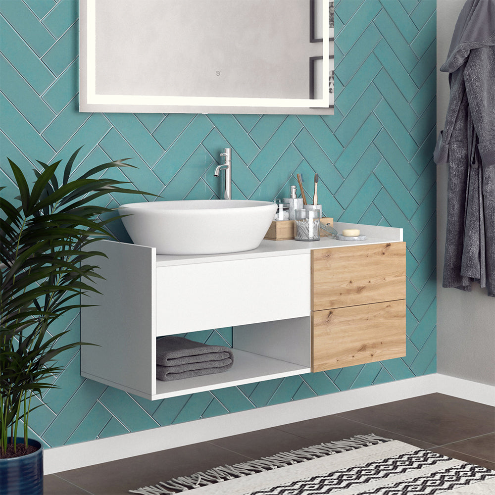 Vicco Mobile sottolavabo per bagno Bianco 105 x 45 cm con 2 cassetti