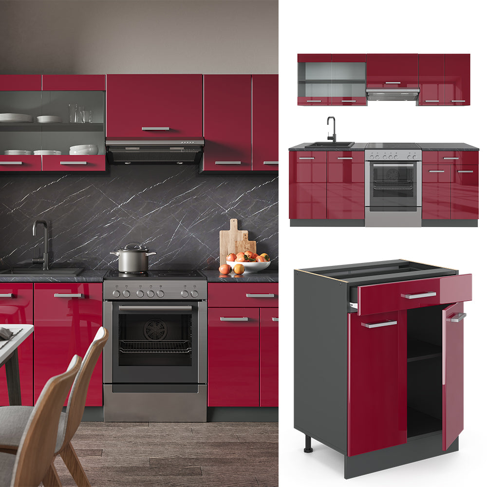 Vicco Cucina componibile Rosso lucido/antracite 200 cm , PL Antracite