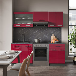 Vicco Cucina componibile Rosso lucido/antracite 200 cm , PL Antracite