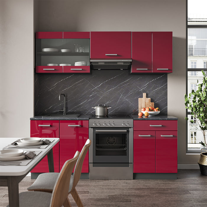 Vicco Cucina componibile Rosso lucido/antracite 200 cm , PL Antracite