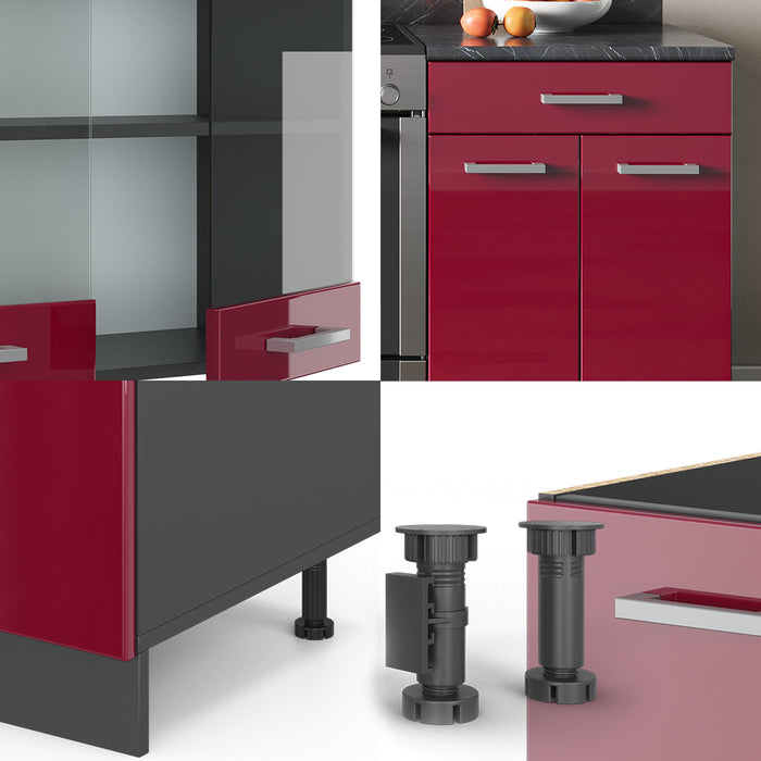 Vicco Cucina componibile Rosso lucido/antracite 200 cm , PL Rovere
