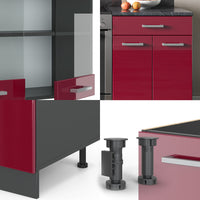 Vicco Cucina componibile Rosso lucido/antracite 200 cm , PL Marmo