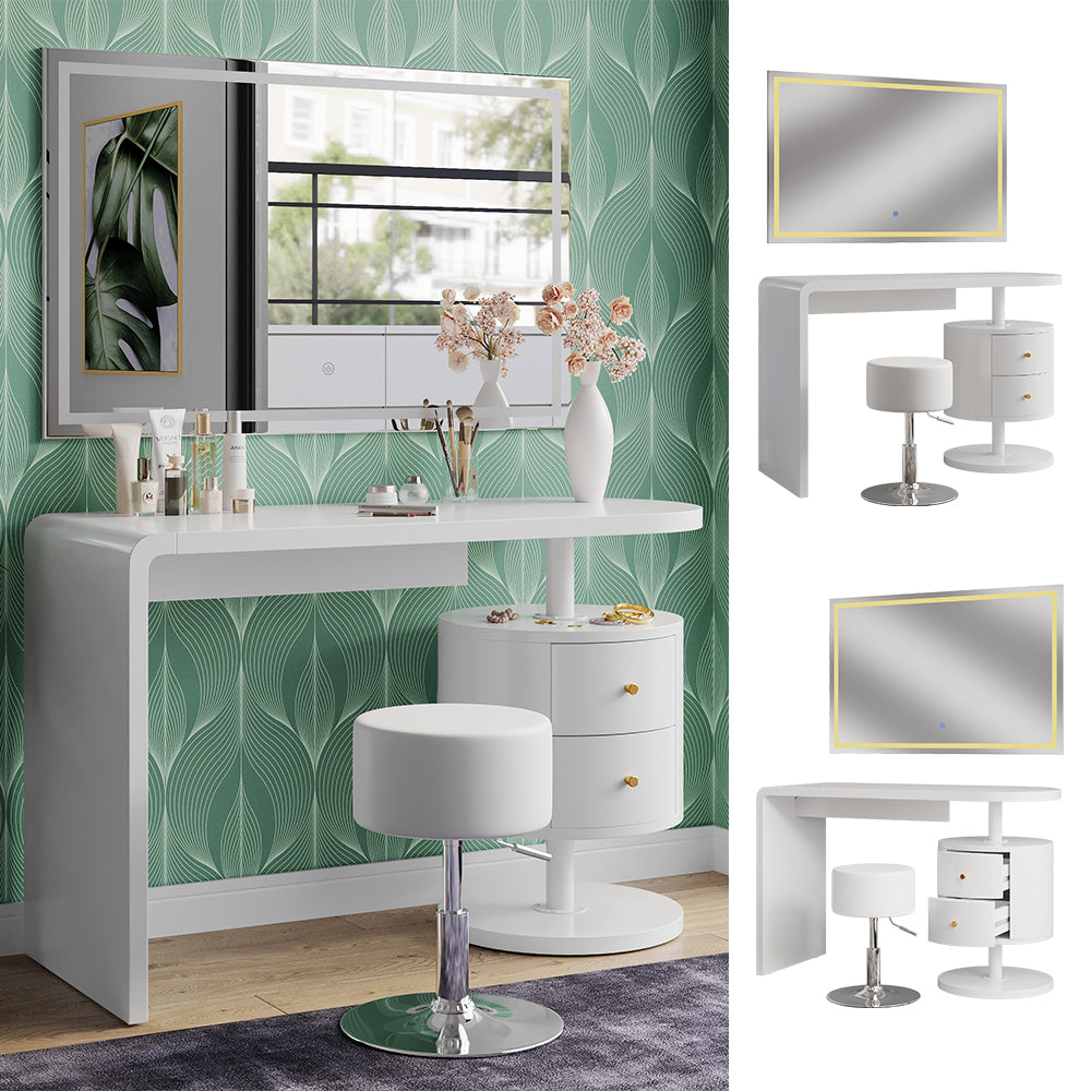 Vicco Tavolo da toeletta Bianco 120 cm con specchio LED e sgabello