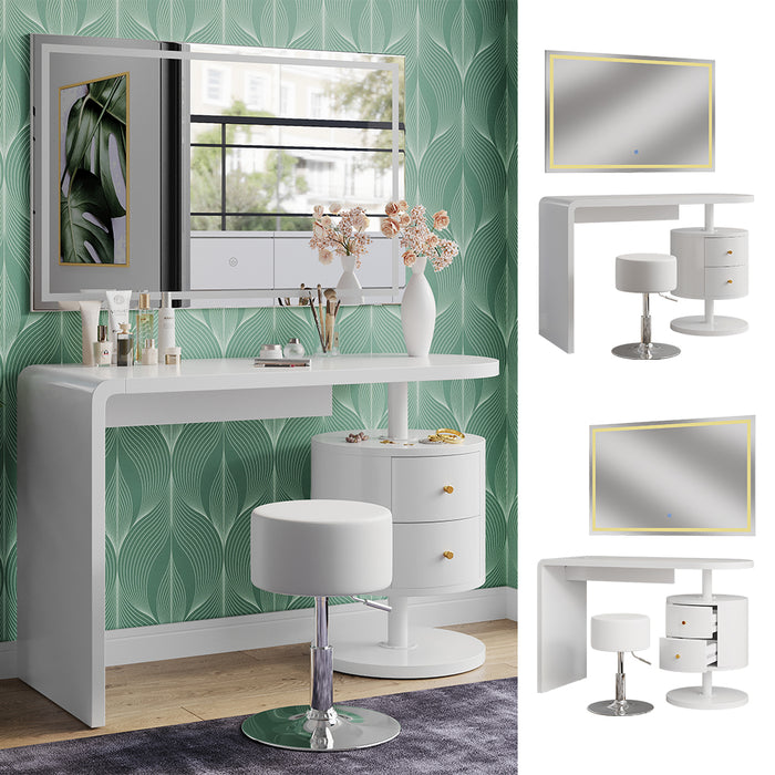 Vicco Tavolo da toeletta Bianco 120 cm con specchio LED e sgabello