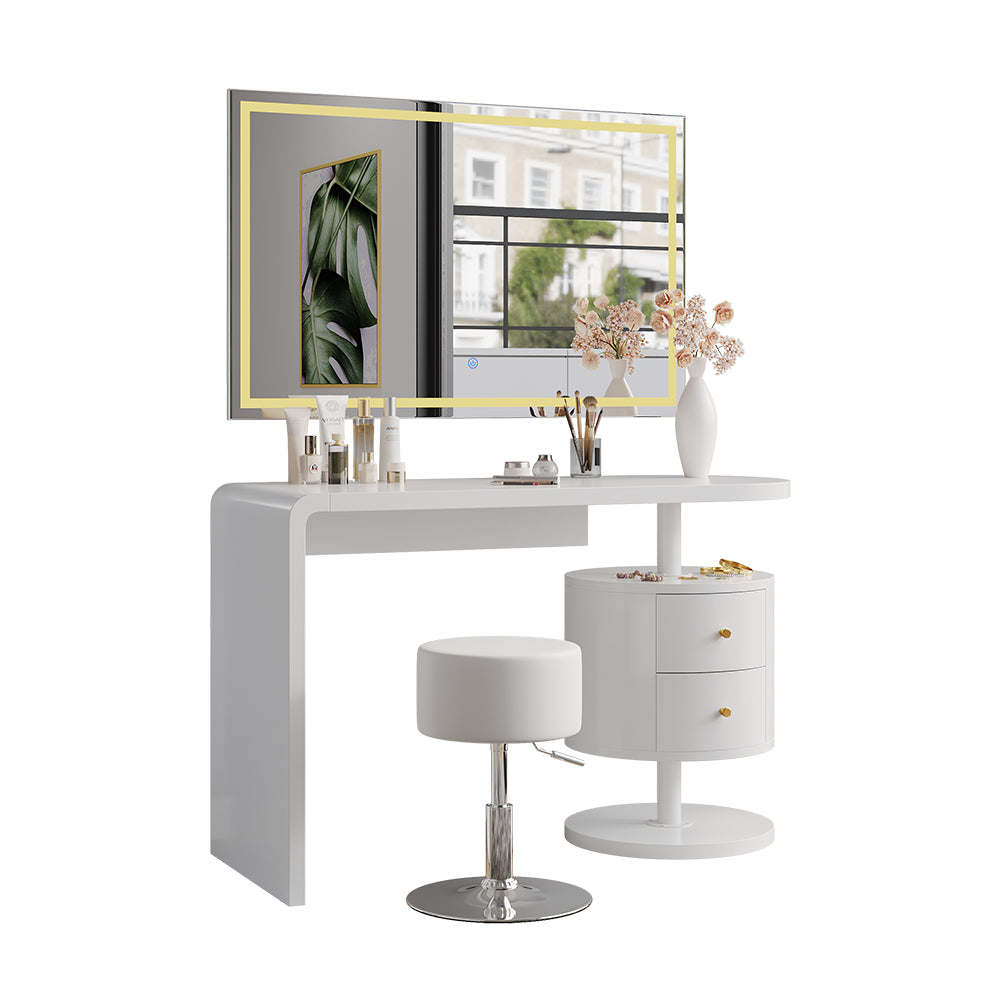 Vicco Tavolo da toeletta Bianco 120 cm con specchio LED e sgabello