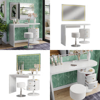 Vicco Tavolo da toeletta Bianco 120 cm con specchio LED e sgabello