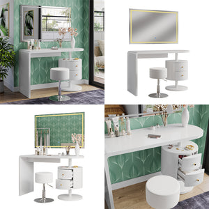 Vicco Tavolo da toeletta Bianco 120 cm con specchio LED e sgabello