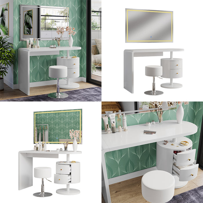 Vicco Tavolo da toeletta Bianco 120 cm con specchio LED e sgabello