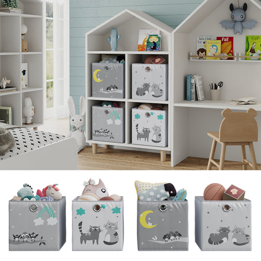 Vicco Scatola pieghevole Grigio (gatti e uccelli) 30 x 30 cm (motivo gatti e uccelli)