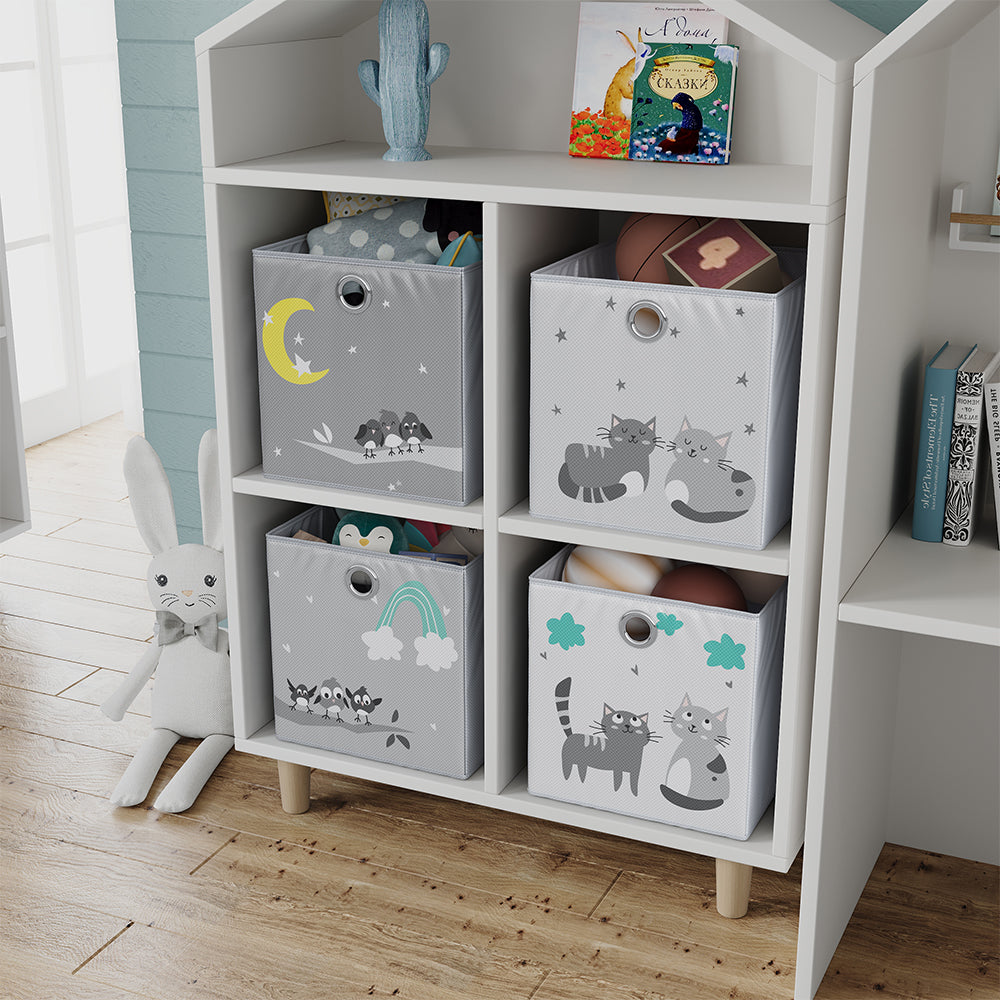 Vicco Scatola pieghevole Grigio (gatti e uccelli) 30 x 30 cm (motivo gatti e uccelli)