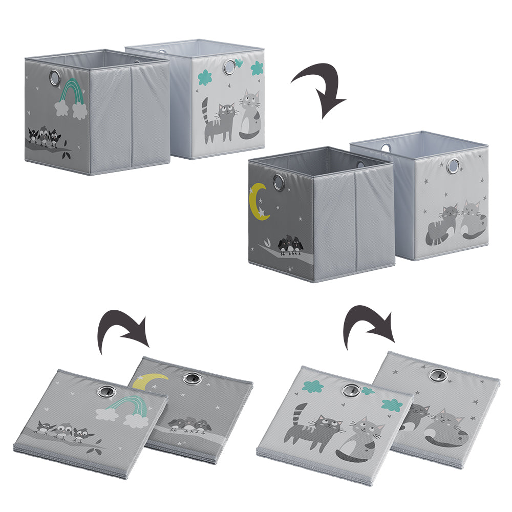 Vicco Scatola pieghevole Grigio (gatti e uccelli) 30 x 30 cm (motivo gatti e uccelli)