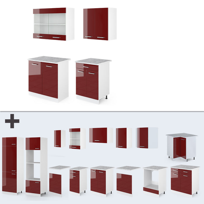 Vicco Cucina monoblocco Rosso lucido/bianco 140 cm , PL Rovere