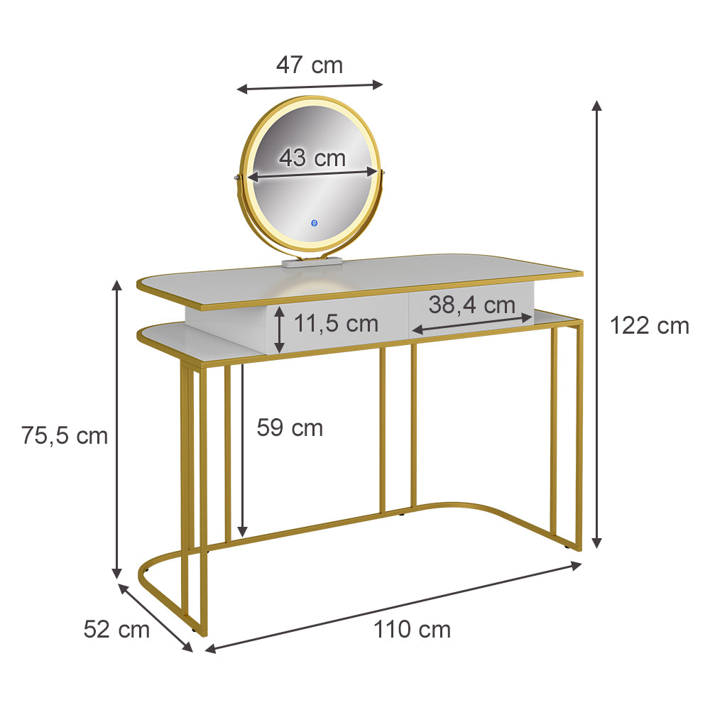 Vicco Tavolo da toilette Bianco/Oro 110 cm