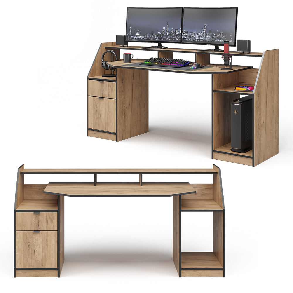 Vicco Scrivania computer Quercia dorata 179.8 x 65.5 cm con 1 cassetto e 1 anta