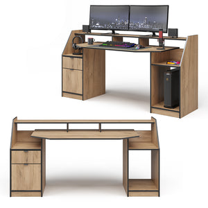 Vicco Scrivania computer Quercia dorata 179.8 x 65.5 cm con 1 cassetto e 1 anta