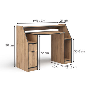 Vicco Tavolo da gioco Quercia dorata 123.2 x 45 cm con 1 cassetto e 1 anta