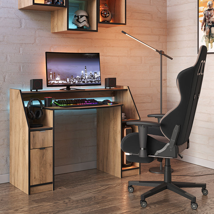 Vicco Tavolo da gioco Quercia dorata 123.2 x 45 cm con 1 cassetto e 1 anta