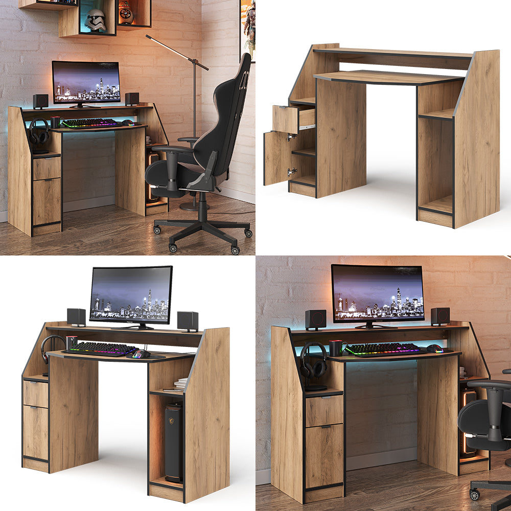 Vicco Tavolo da gioco Quercia dorata 123.2 x 45 cm con 1 cassetto e 1 anta