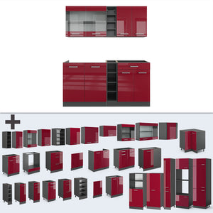 Vicco Cucina completa Rosso lucido/antracite 160 cm , PL Antracite