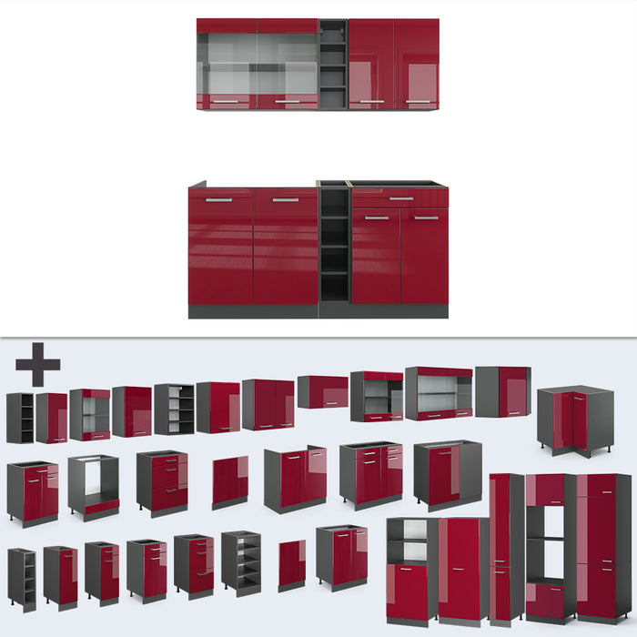 Vicco Cucina completa Rosso lucido/antracite 160 cm , PL Antracite