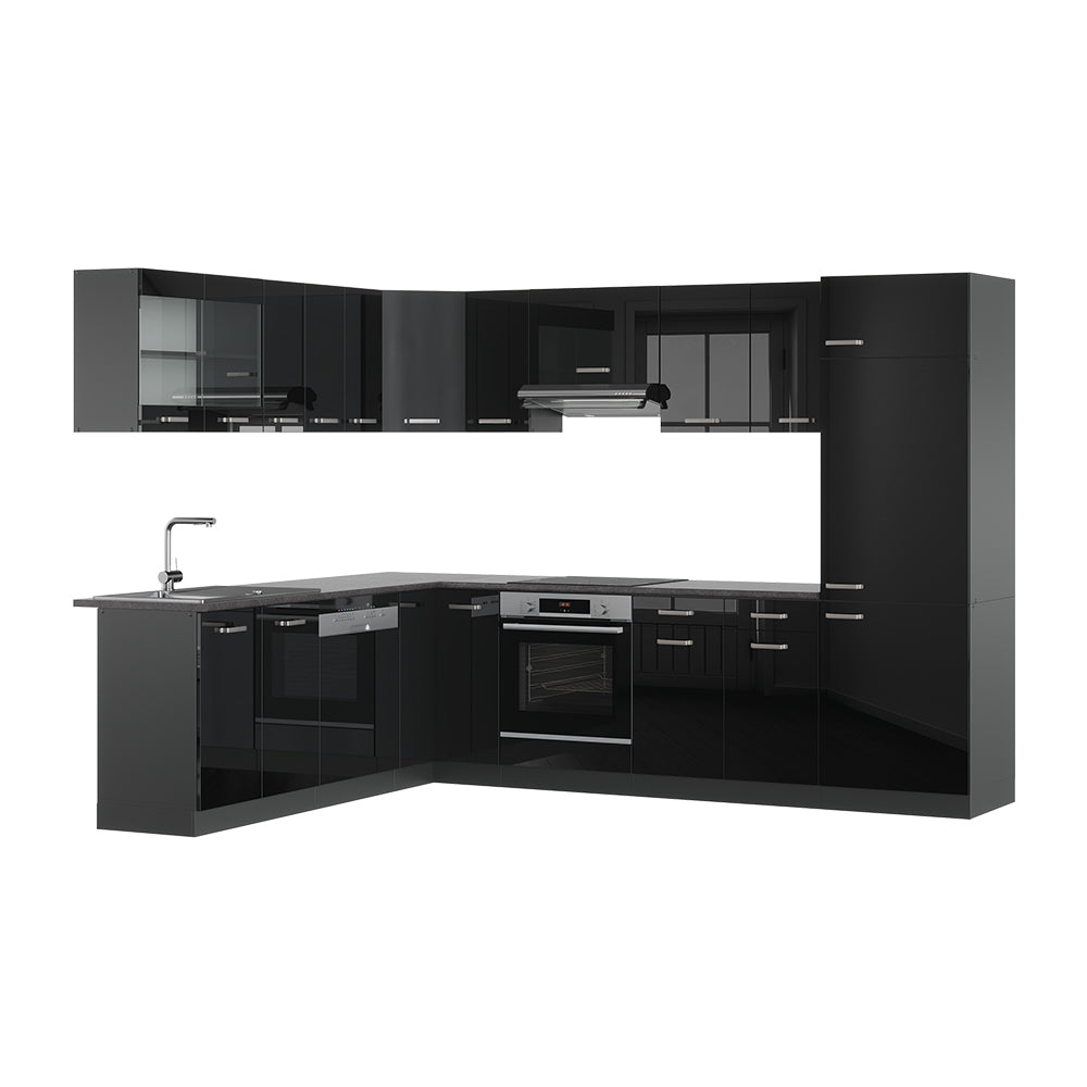 Vicco Cucina angolare completa Nero lucido/antracite 227 x 287 cm senza piano di lavoro