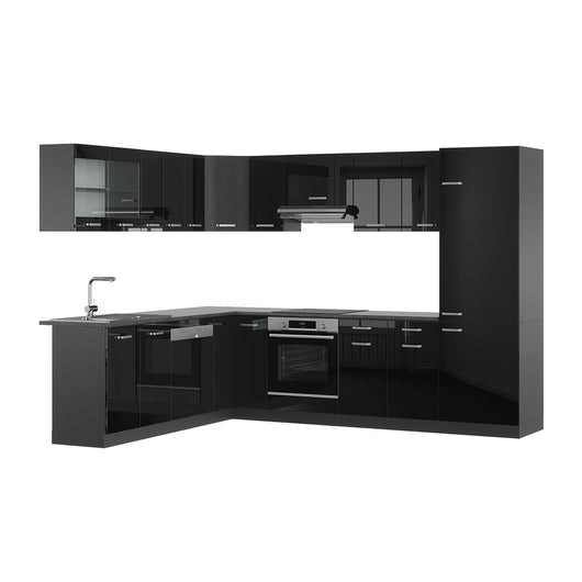 Vicco Cucina angolare completa Nero lucido/antracite 227 x 287 cm senza piano di lavoro