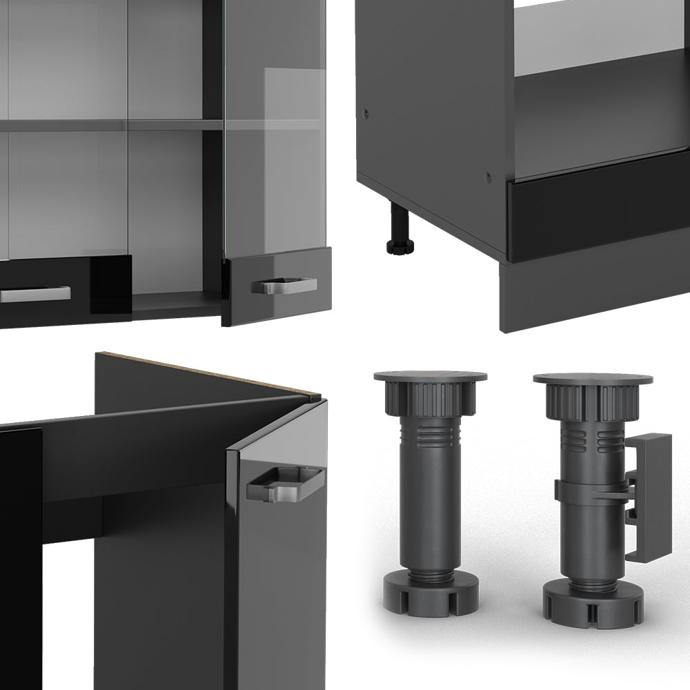 Vicco Cucina angolare completa Nero lucido/antracite 227 x 287 cm senza piano di lavoro