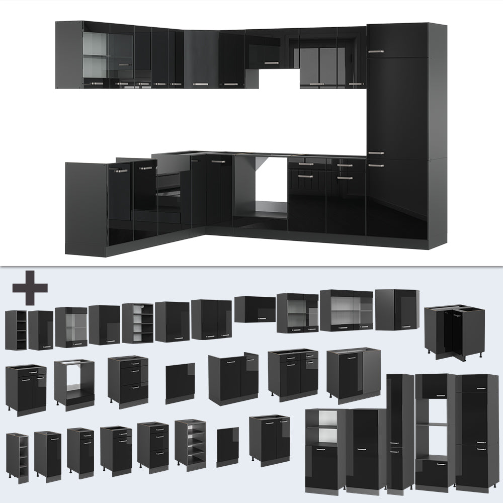 Vicco Cucina angolare completa Nero lucido/antracite 227 x 287 cm , PL Antracite