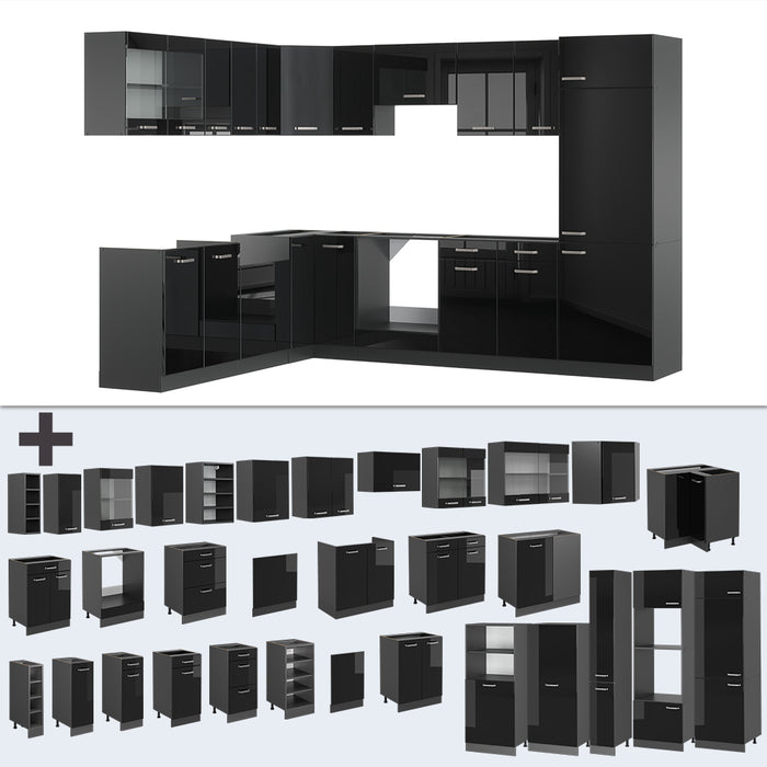 Vicco Cucina angolare completa Nero lucido/antracite 227 x 287 cm , PL Antracite