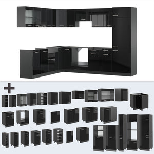 Vicco Cucina angolare completa Nero lucido/antracite 227 x 287 cm senza piano di lavoro